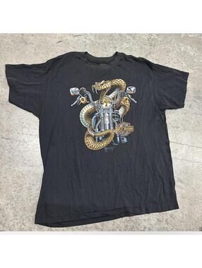 Vintage Harley-Davidson Snake & Motorcycle Tee – 3D EMBLEM (XL) SINGLE STITCH